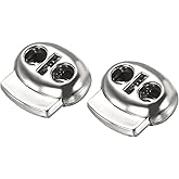 METALLIXITY Plastic Cord Lock End Toggle(0.18")10pcs, Double Hole Spring Stopper Fastener Toggles for Shoelaces, Drawstrings, Clothing, Silver Tone
