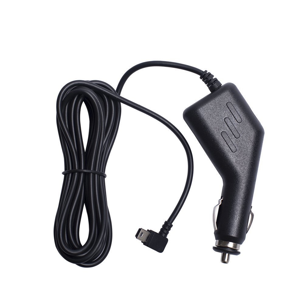 Amacam CC5 Car Charger - 3.5M USB Cable, Right-Angle Mini USB for Dash Cams, Sat Nav & Android