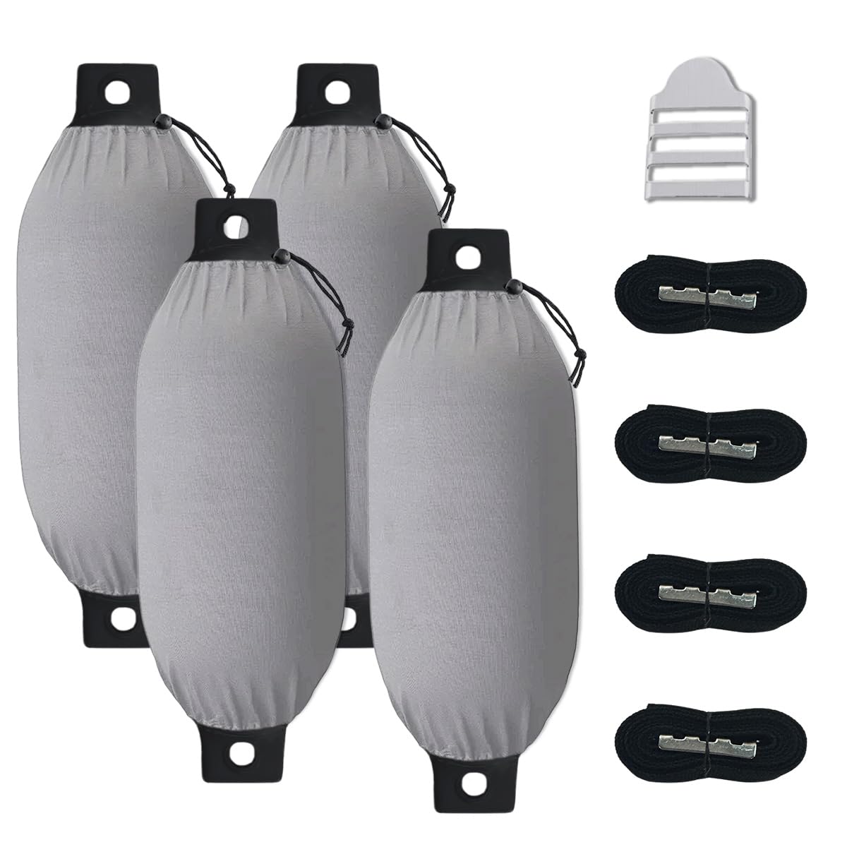 Photo 1 of Zenicham Marine Grade Fade and Tear Resistant Boat Fender Cover Fade and Tear Resistant, 4-Pack Heavy Duty Waterproof Marine Fender Covers Bumper Covers 8" x 22", Gray (Boat Fender Not Included)