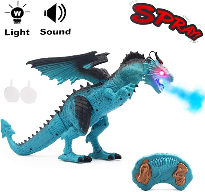 deAO Remote Control Dinosaur Toy with Walking, Simulated Roaring, Fire