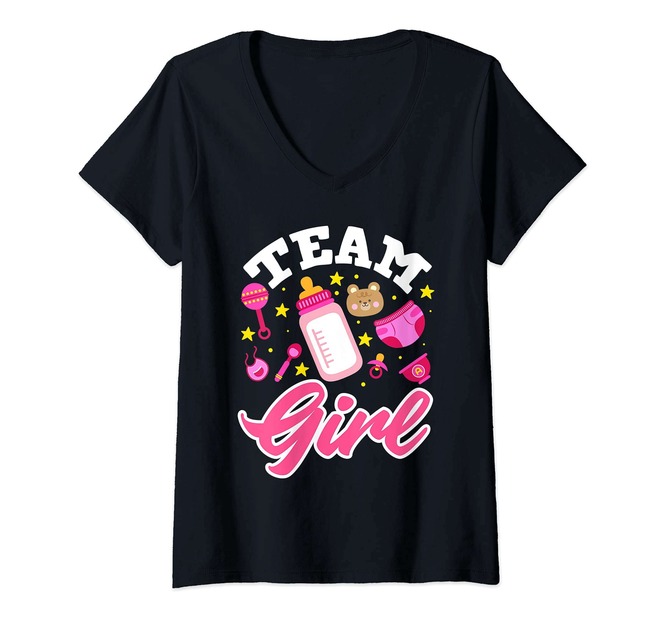 Womens Gender Reveal Team Girl V-Neck T-Shirt