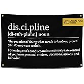 Gold Trident Flags Discipline Motivational Gym Banner – Discipline Poster for Gym, Dorm, Room, Home Workout Space – Cool Fitness Wall Decor – Durable Polyester, Double Stitched Flag – 3x5 Feet