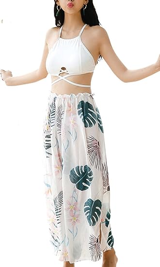 Amazon 水着 ビキニ 3点セット ハイネック パレオ 体型カバー ロングパンツ 可愛い セクシー 白 ワンピース 通販