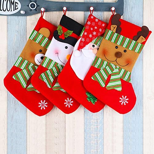 ShowPower 4Pcs Christmas Sock Christmas Gift Packing Creative Decoration Tree Ornament Supplies-Snowman Santa Elk Bear