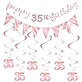 BRT Bearingshui 35th Birthday Decoration Kit - Rose Gold 35th Birthday Banner, Triangle Flag, Streamers and Bunting