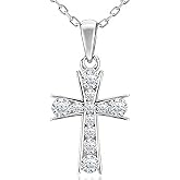 EIoways Moissanite Cross Necklaces, D Color VVS1 S925 Sterling Silver, Moissanite Cross Pendant, Wedding Anniversary Christian Jewelry Valentines Gifts