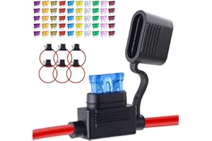 6 Pack Inline Fuse Holder 12V with 50pcs Automotive Fuses (3A, 5A, 7.5A, 10A, 15A, 20A, 25A, 30A, 35A, 40A), Upgraded 12 AWG 