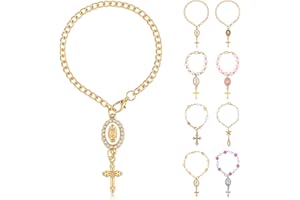 Huquary Steering Wheel Rosary Charm Accessory Cross Pendant Car Decor Rearview Mirror Car Rosary for Automotive Protection Charm Decor