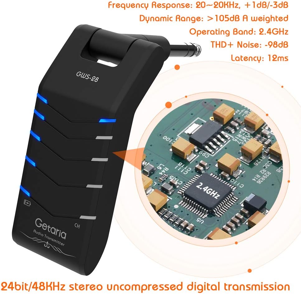 Getaria Wireless Guitar System Double Track Stereo Wireless Guitar Transmitter and Receiver 5 Channels Electric Guitar Bass Keyboard: Home Audio & Theater