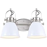 JONATHAN Y 16.25" White/Nickel 2-Light LED Vanity Light, Adjustable Wall Sconce for Bathroom Mirror, Farmhouse Bohemian Kitch