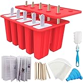 Miaowoof Homemade Popsicle Molds, 10-Cav Non-BPA Silicone Ice Pop Maker, with 50 Sticks, 50 Bags, 10 Reusable Sticks, Funnel,