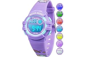 Facasu Kids Digital Watch for Girls Boys,Children's Waterproof Watch,Colorful Light UP Toddler Girls Boys Watch,Outdoor Sport Watch with Stopwatch Alarm for Kids Ages 4-8