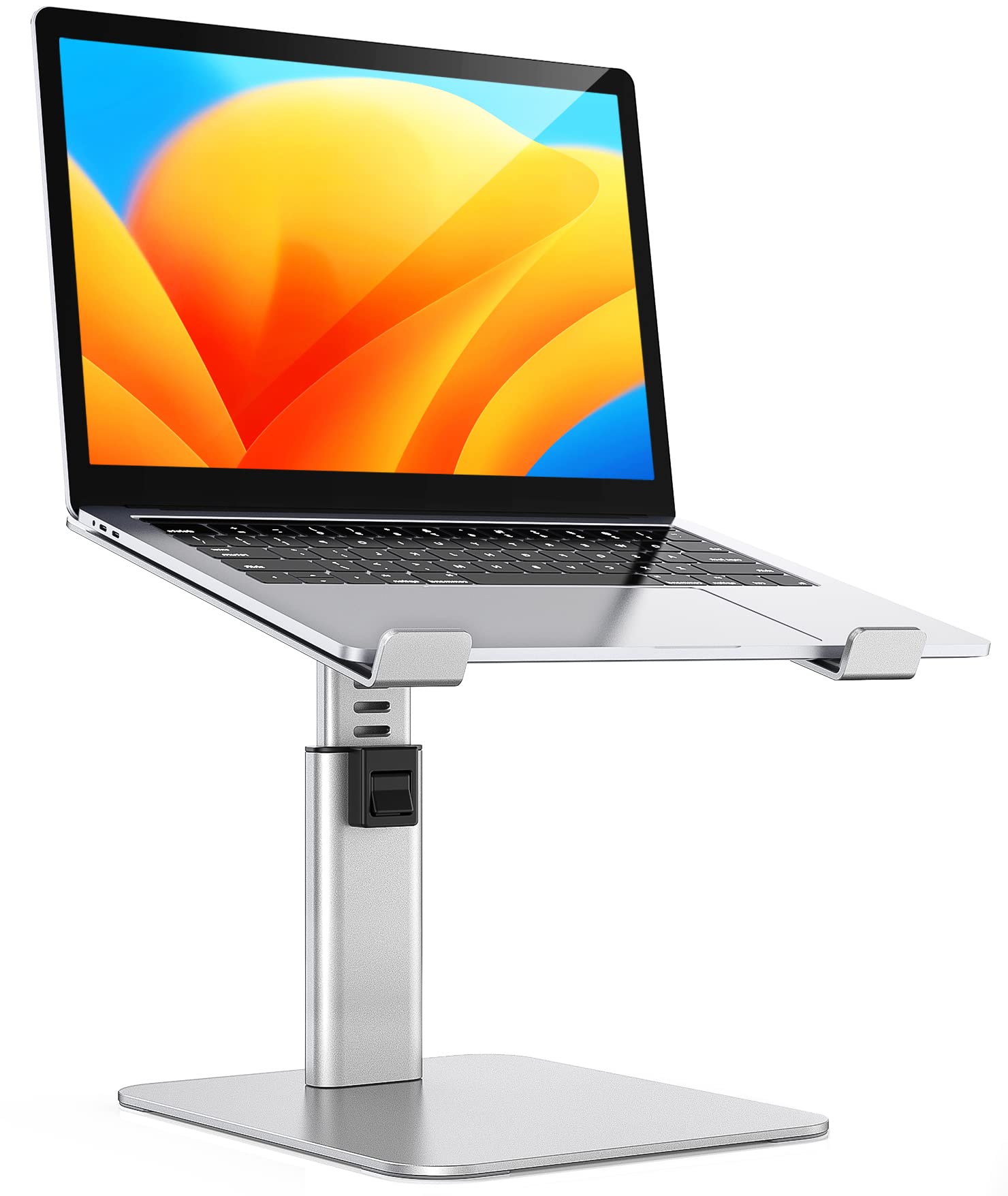 Babacom Laptop Stand for Desk, 8 Adjustable Height Aluminum Laptop Riser, Ergonomic Computer Stand Sit to Stands Desktop Book Stands Compatible with MacBook, Air, Pro and More 10"-16" Notebooks-Silver