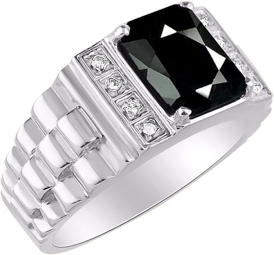 Mens Diamond Simulated Onyx Ring Sterling Silver Or Yellow Gold Plated Silver Role X Design Amazon Co Uk Jewellery