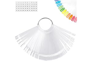 HADOIFE 50Pcs Square Clear Nail Swatch Sticks With Metal Rings Numbered Stickers, Fanned To Show Tips, Nail Polish Swatch Stick Color Swatches For Gel Nail Polish, Suitable For Professionals And Beginners