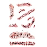20 Sheets Halloween Zombie Temporary Tattoos - NEDEQI Chucky Scar Fake Blood Tattoos Waterproof Realistic Stitches Wound Temp Tattoo for Chucky Cosume Prank Makeup Cosplay Kids Men Women Adults
