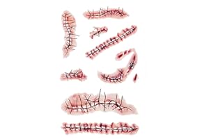 20 Sheets Halloween Zombie Temporary Tattoos - NEDEQI Chucky Scar Fake Blood Tattoos Waterproof Realistic Stitches Wound Temp Tattoo for Chucky Cosume Prank Makeup Cosplay Kids Men Women Adults