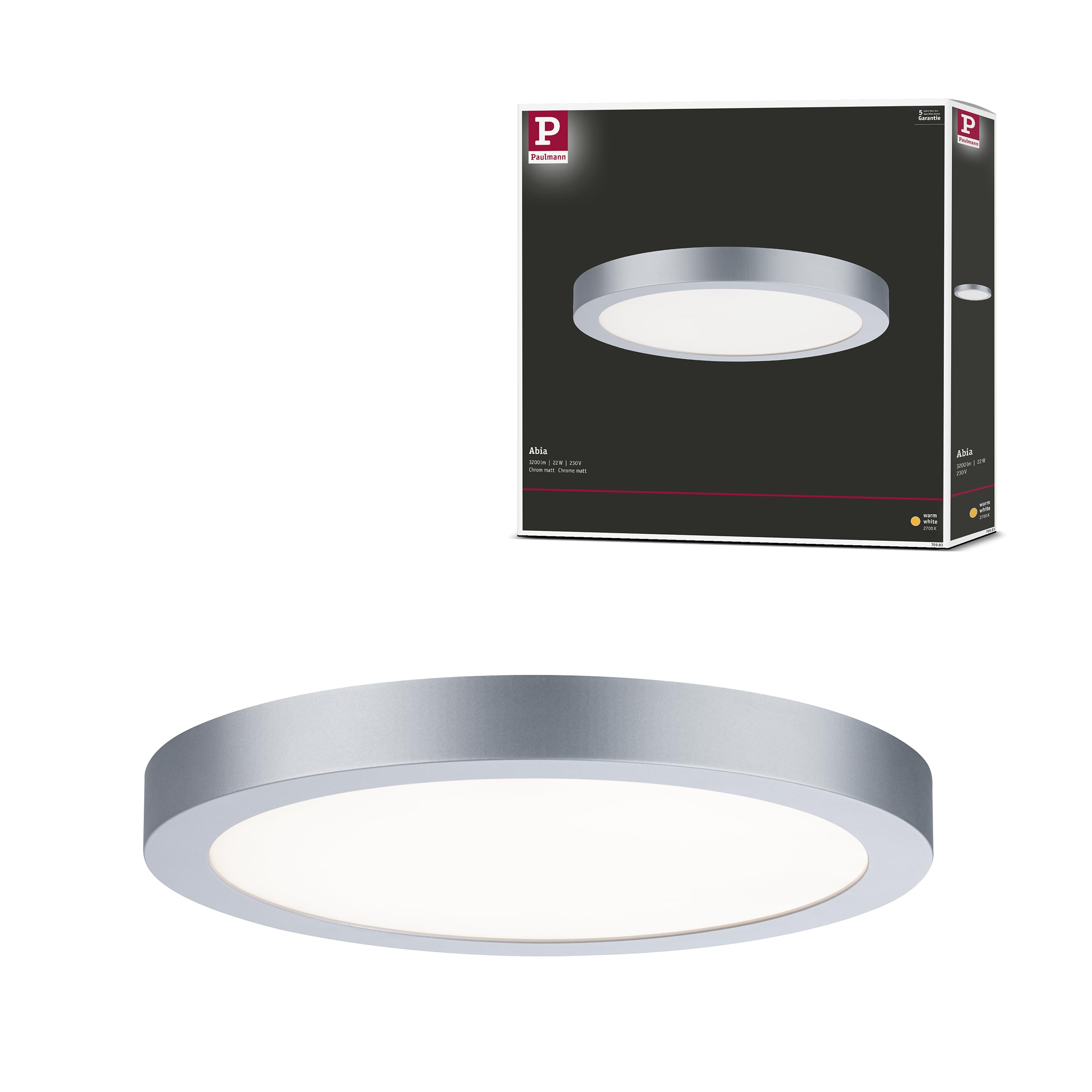 Paulmann 70983 Abia LED Panel Rectangular incl. 1x22 watt Ceiling lamp Chrome matt Light Panel Plastic Ceiling Light 2700 K