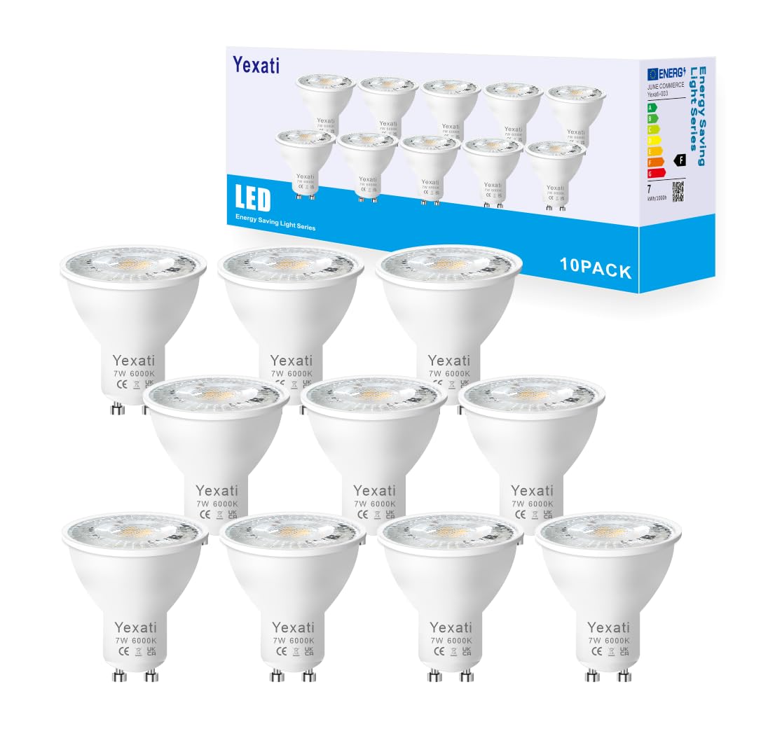 Yexati GU10 LED Bulbs,550 Lumens,7w(Equivalent to 50w Halogen LED),Cool White 6000K,Non Dimmable,Pack of 10