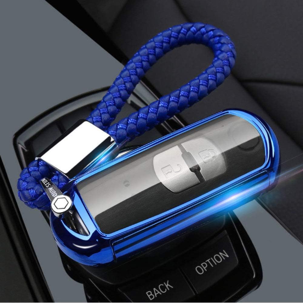 GONGFF Car Key Cover for FOB Keychain Car Remote Key Cover for Mazda 2 3 6 Axela Atenza CX-5 CX-7 CX-7 2014 2015 2016 2017 Smart 2/3 Button, Blue with Buckle