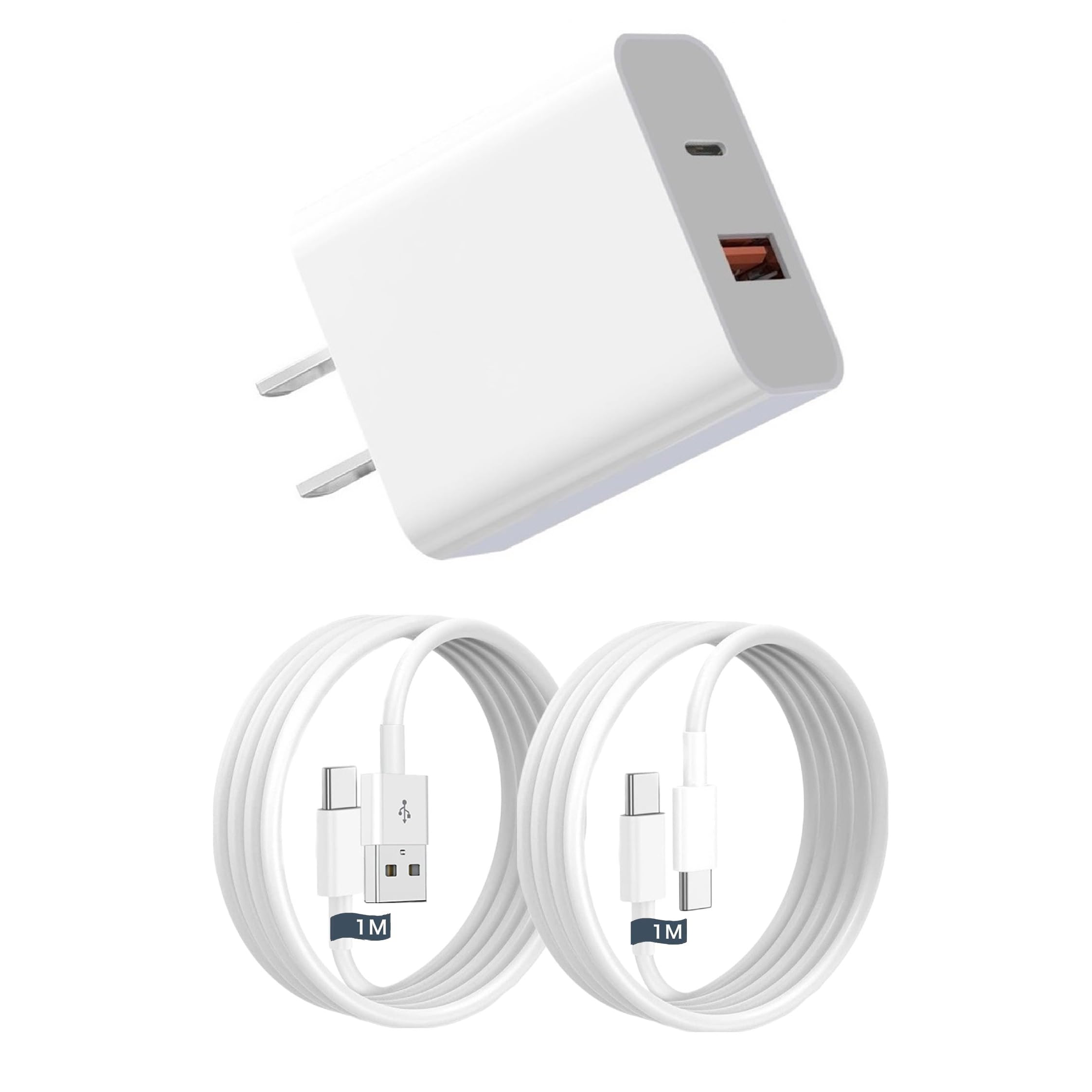 タイプc 充電器 USB Type-C 充電器 PD20W急速充電対応 USB-A & type-C コンセント式電源アダプター 2ポート搭載 iPhone 17air/pro max/16/15/14/13/SE3 iPad、Android/タブレット (a白1m1m, 20w)