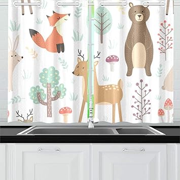 Amazon Com Yumoing Forest Cute Animals Fox Kitchen Curtains