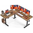 FEZIBO 63" L Shaped Standing Desk - Adjustable Corner Standing Desk L Shape, L-Shaped Adjustable Table with Splice Board, Vintage-Brown