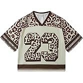 Verdusa Men's Leopard Print Football Jersey Shirts Streetwear Number Graphic Tees