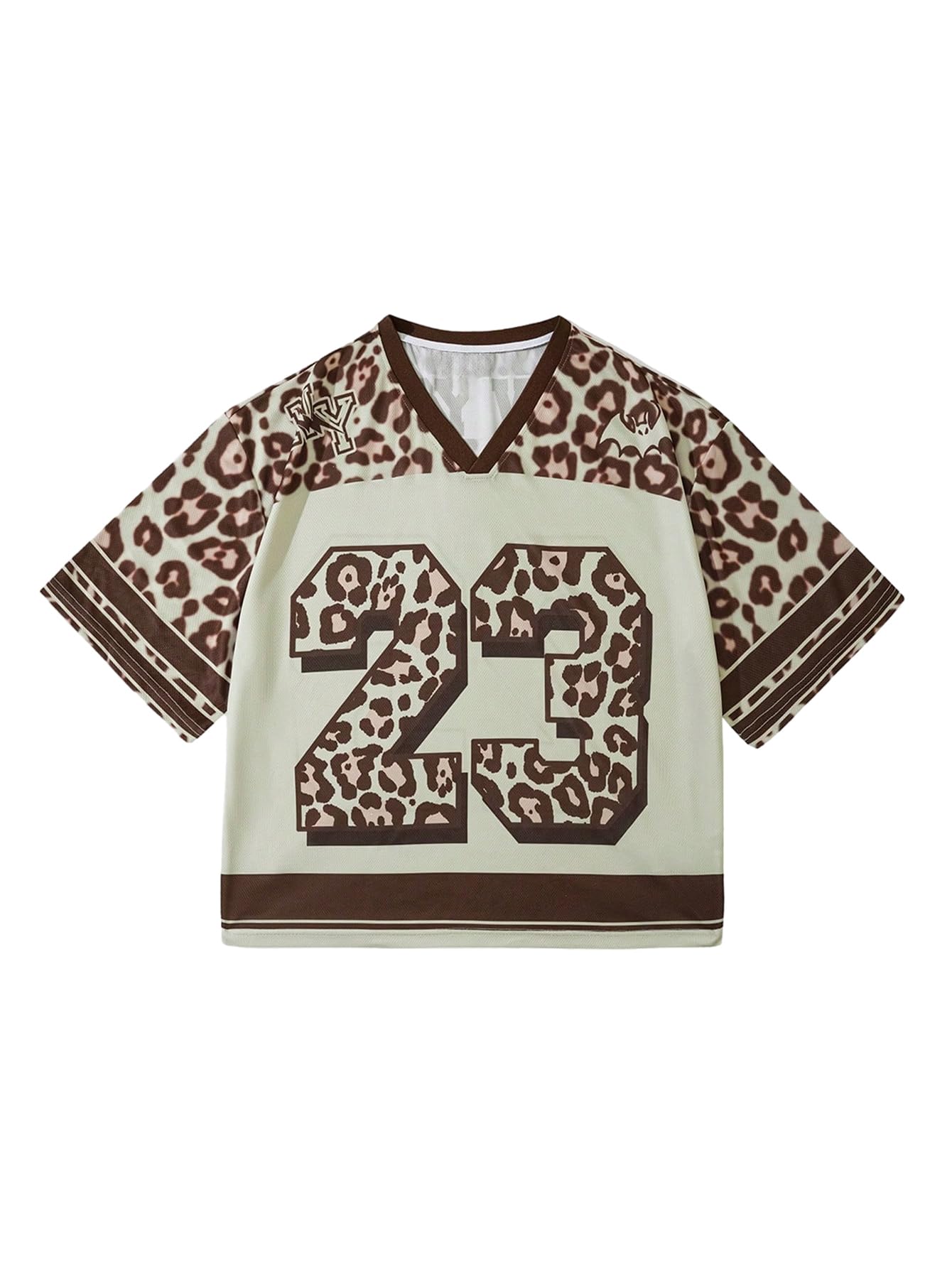 Photo 1 of Verdusa Men's Leopard Print Jersey Shirts Number Graphic Tees Vintage Summer T Shirt Khaki X-Large