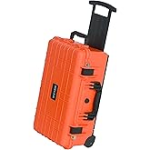 MEIJIA All Weather Rolling Waterproof Protective Case, Hard Camera Case,Dry Case with Retractable Pull Handle and Wheels,Foam Inserted,22 x13.81x9inches (Orange)