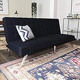 DHP Emily Futon Couch Bed, Modern Sofa Design Includes Sturdy Chrome Legs and Rich Linen Upholstery, Navy