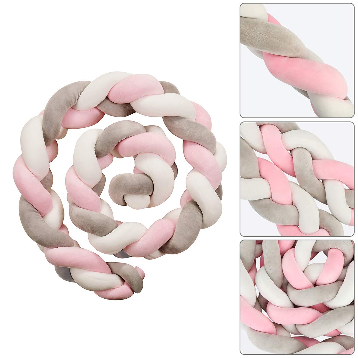 Bedside Protector, TEKI 78.7” Soft Knotted Sides Protector, Machine Washable Newborn Gift Nursery Decor for Girls Boys (Pink+White+Gray) : Baby