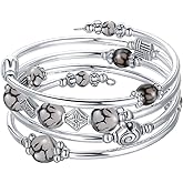 Beaded Pearl Bangle Wrap Bracelet - Fashion Bohemian Jewelry Multilayer Charm Bracelet with Thick Silver Metal Beads, Gift For Women