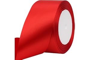 RIUNBB Red Solid Satin Ribbon 2 Inch 25 Yards Solid Polyester Fabric Ribbon for Gift Wrapping Wedding Christmas Baby Shower Birthday Party Decoration Handmade Immortal Flower Craft