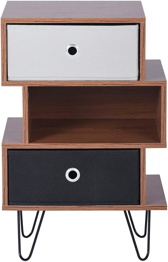 Aingoo Tall Night Stand Vintage Bedside End Table Organizer with 2 Drawers and Open Cube Brown