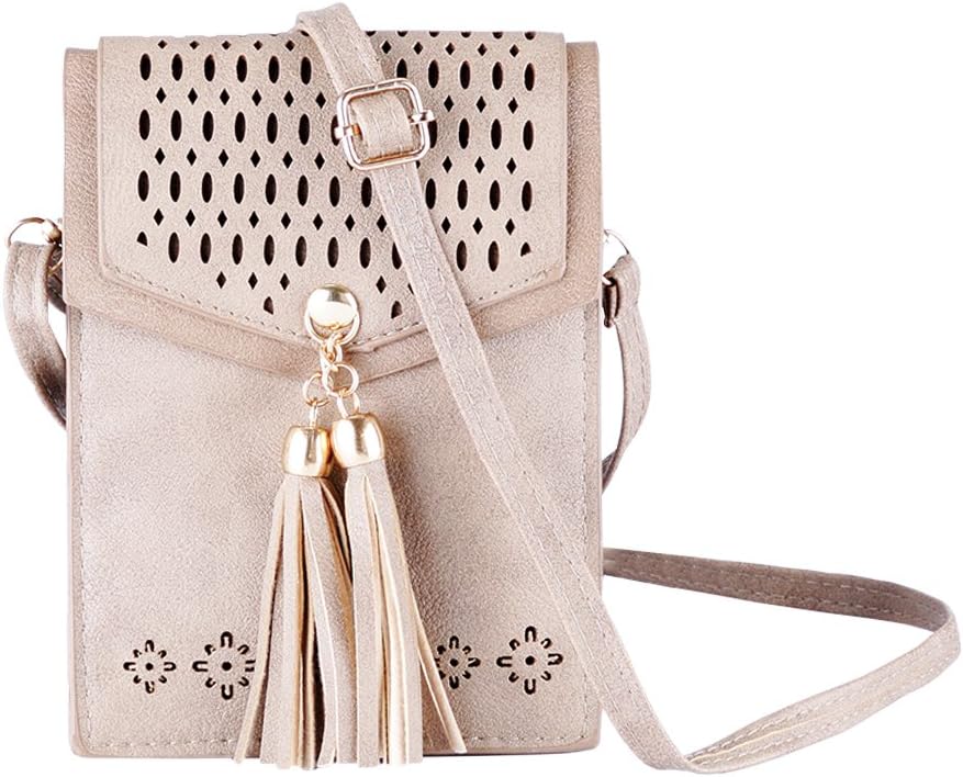 Women's Small Crossbody Bags Tassel Cell Phone Purse Wallet Mini Shoulder Bag PU Leather