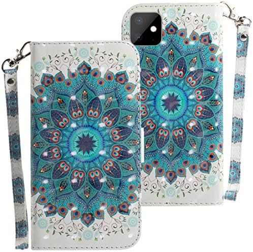 Yoking Iphone11 ケース 手帳型 キラキラ 3dの視覚 曼荼羅の花 手帳型ケース かわいい 花柄 アイフォン11 日本製 おしゃれ ホワイト 人気 女性 レディース用 オシャレ 6 1インチ 手触り良い ストラップ付き 白い スタンド マグネット カード収納 耐衝撃 Iphone 合皮pu
