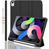 iMieet iPad Air 11 Inch Case M3(2025) / M2 (2024), iPad Air 5th/4th Generation Case 2022/2020 10.9 Inch with Pencil Holder,Trifold Stand Smart Case with Soft TPU Back(Black)
