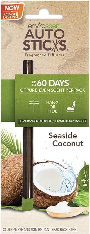 Enviroscent Autosticks Aroma Diffusers for Cars, Seaside Coconut, (Pack of 4)
