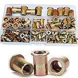 Rivet Nut Threaded Flat Head Insert Nutsert M3 M4 M5 M6 M8 M10 M12 Assortment Kit Zinc Plated Carbon Steel,150Pcs