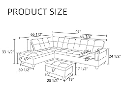 GlasFlength L Shaped Couch, Modular Sectional Sofa
