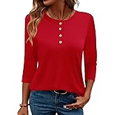 LOMON 3/4 Length Sleeve Womens Tops Dressy Casual Crewneck Pullover Tunics Summer Cute Blouses Fashion 2025 Tees Shirts
