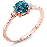 Gem Stone King 10K Rose Gold London Blue Topaz and White Created Sapphire Solitaire Engagement Ring For Women (0.78 Cttw, Round 6MM, Gemstone November Birthstone)