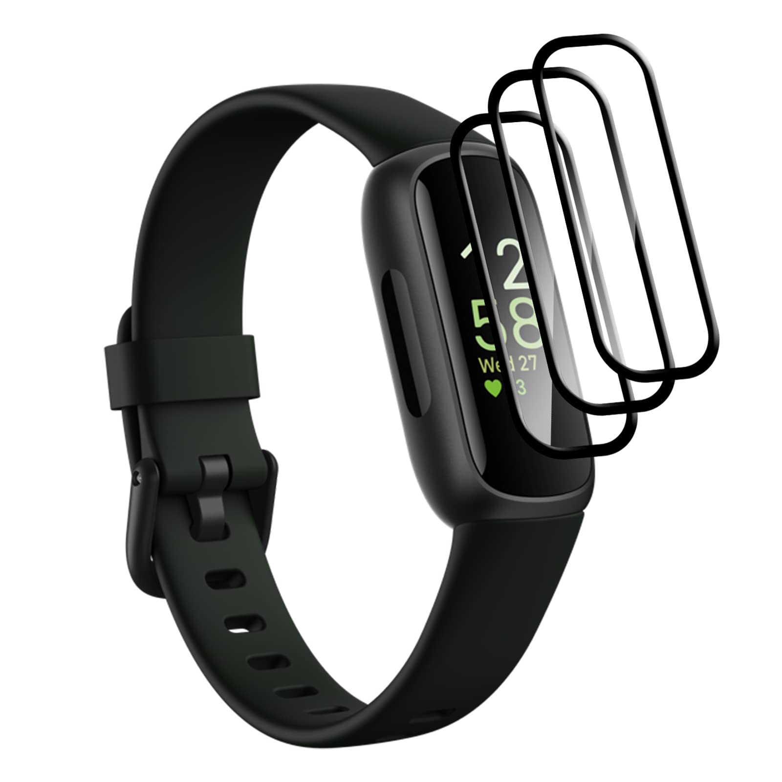 GMUJIAO 3 Pack Screen Protector for Fitbit Inspire 3,3D Curved Edge Anti-Scratch Bubble Free HD Ultra Shatterproof Flexible Protector Film [Anti-Scratch]-Black