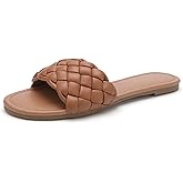 YULVSHOE Women's Braided Flat Sandals Fashion Woven Open Toe Slip On Slides Strappy Beach Sandals Slippers For Summer