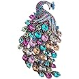Rhinestone Peacock Brooch Pin for Women Girls Fashion Exquisite Exaggerated Big Crystal Bird Animal Brooches Lapel Pins Elegant Dress Accessories Wedding Christmas Birthday Jewelry Gift