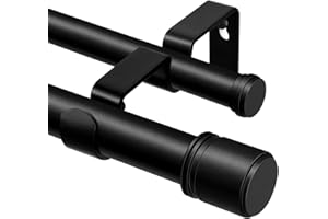 Double Curtain Rod 72 to 144 Inch, HOTOZON 1 Inch Heavy Duty Double Curtain Rods for Windows 60 to 140 Inches(5-11.6 ft), Telescoping Drapery Rod with Simple End Finials, Black