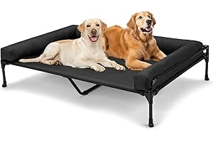 Veehoo Elevated Raised Dog Bed, Outdoor Dog Cot Bed for XL Large Dogs, Three-Sided Fence Raised Pet Cot with Mesh & No-Slip F