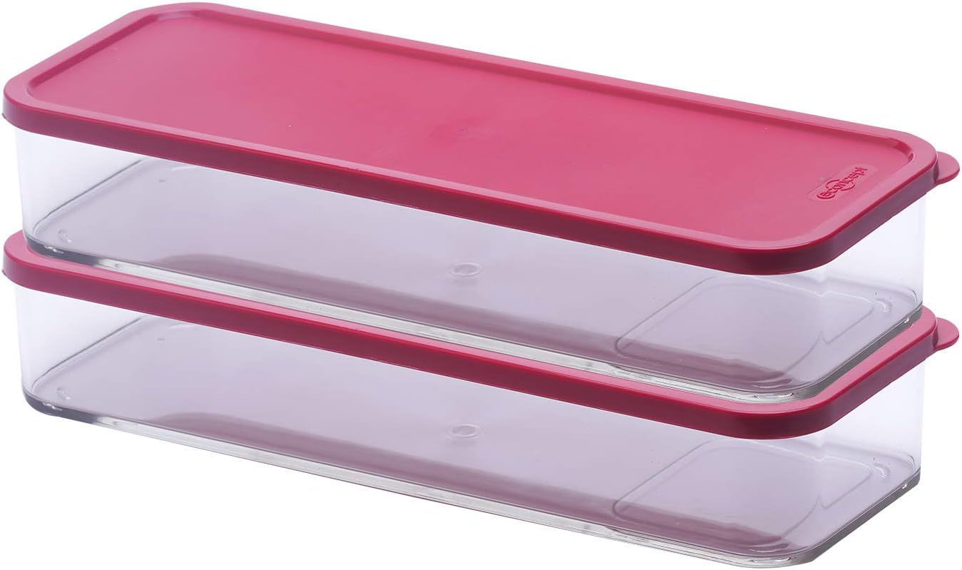 Elianware Pack of 2 eConcept Acrylic Transparent Rectangle BPA Free Airtight Plastic Food Fridge Container Storage with Red Lids 900mL