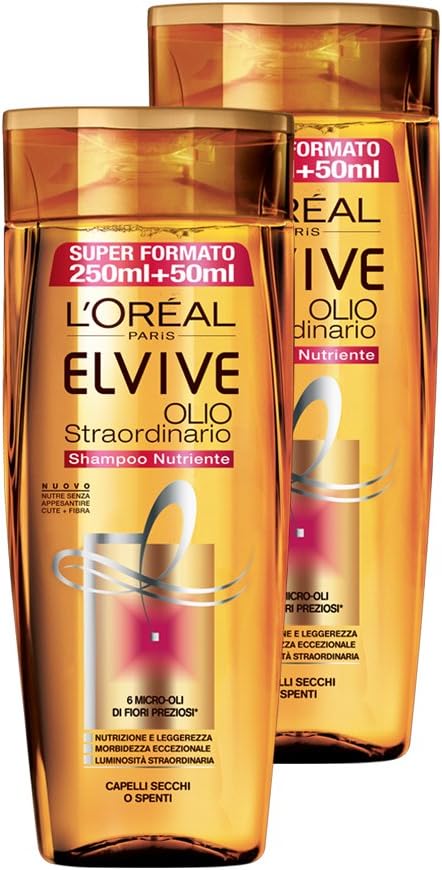 L 'Oréal Paris Elvive Extraordinary Oil Hair Nutrient Shampoo for Dry or off, 3 Packs of 2 x 300 ml, Total: 1800 ml